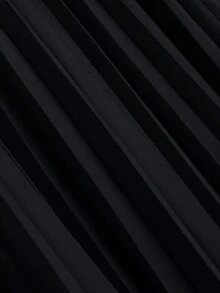 GlowEve 女士金色纽扣装饰西装外套 + 百褶裙优雅休闲通勤百搭简约时尚黄色两件套 - 黑色 - 查看 3