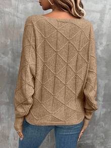 EMERY ROSE 女式休闲蝙蝠袖船领宽松针织毛衣，秋冬 - 卡其色 - 查看 2