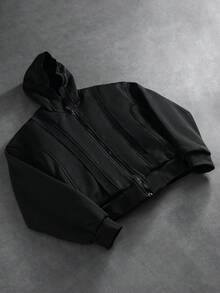 Manfinity Roghcode Áo khoác nam dài tay thường ngày có mũ trùm đầu màu trơn, áo gió/áo gió ngoài trời, áo khoác parka, áo khoác mùa đông, áo gió/áo gió ngoài trời, áo khoác parka, quần rộng thùng thình, áo khoác mùa đông, phong cách đường phố, phong cách grunge, mùa thu - màu đen - Xem 2