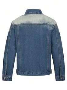 Manfinity Homme Men's Casual Single-Breasted Pocket Distressed Denim Jacket, Loose Fit, Autumn - Medium Wash - View 2