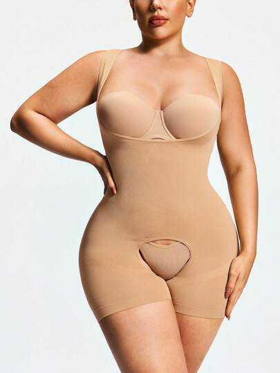 Shapelle Forme Plus Size Women Seamless Open Bust Tummy Control Crotch Bodysuit