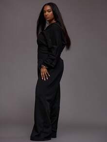 MUSERA Áo liền quần dáng rộng, thắt eo, có khóa kéo, thích hợp mặc hàng ngày, thoải mái, dễ thương, mùa xuân hè. - màu đen - Xem 3