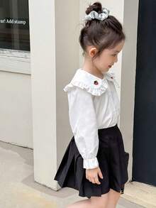 SHEIN Áo sơ mi dài tay thường ngày cho bé gái có ve áo lớn và nút cài phía trước - trắng - Xem 3