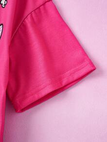 My Little Pony X SHEIN 年轻女孩夏季休闲可爱卡通独角兽印花宽松T恤和自行车短裤套装