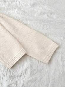 SHEIN Tween 女童休闲纯色圆领长袖麻花针织毛衣 女童短款针织上衣 短款毛衣 女童毛衣 女童针织上衣 秋冬女装 - 杏色 - 查看 6