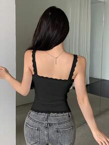 DAZY 女士蕾丝拼接吊带背心上衣外出上衣 - 黑色 - 查看 2