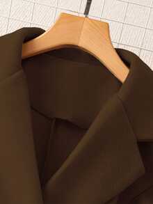 GlowEve 女式简约日常双排扣平领羊毛大衣，秋季 - 咖啡棕 - 查看 4