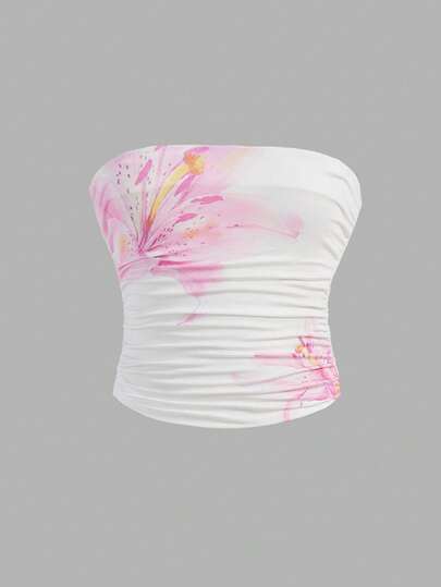 SHEIN Minimalistisk, bekväm, rynkad, elastisk, åtsittande, casual linne för tweenflicka