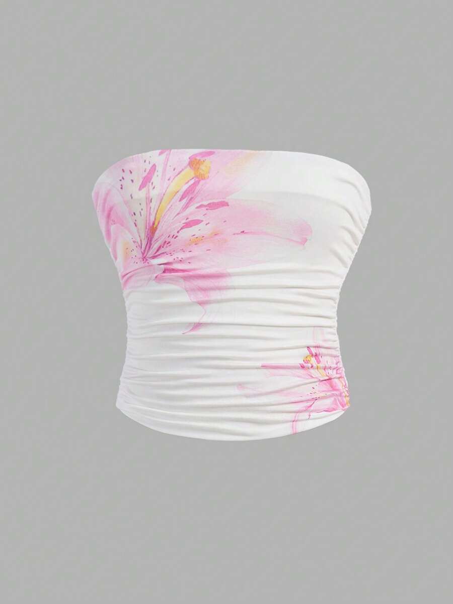 SHEIN 青少年女孩简约舒适褶饰弹性修身休闲吊带背心 - 彩色 - 查看 1