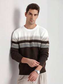 Manfinity Homme Men's Casual Commuter Contrast Stripe Pattern Pullover Sweater, Autumn/Winter - Multicolor - View 6