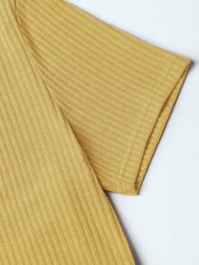 Manfinity Homme 男士休闲纯色立领短袖T恤，夏季 - 淡黃色 - 查看 4