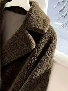 GlowEve Jachetă de damă elegantă și la modă, din fleece granulat, cu două nasturi, lejeră, model toamnă/iarnă - Maro - Vizualizare 4