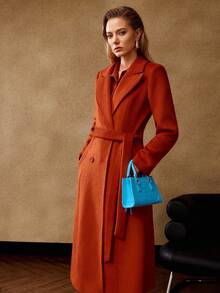 MOTF PREMIUM WOOL PEAK COLLAR DOUBLE BREASTED OVERCOAT, FALL WINTER