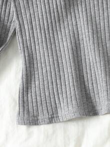 SHEIN Tween 女童罗纹圆领弹力修身百搭休闲长袖 T 恤，舒适 - 淺灰色 - 查看 3