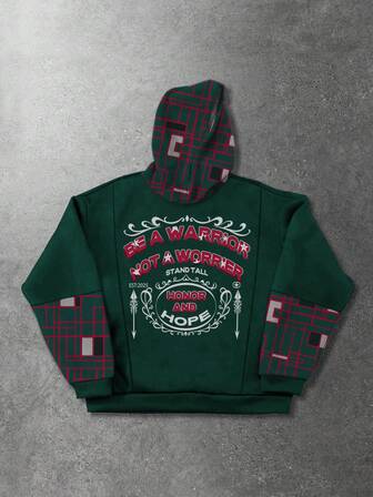 Street Life sweat-shirt à capuche pour hommes avec patchwork, motif à carreaux contrastés et imprimé lettres