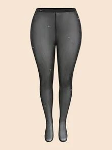 Elaquor Plus Size Women's Solid Color Mesh Pantyhose, Fashion Leggings New Year Party Black Leather Skirt See Through Skirt Black Skirts