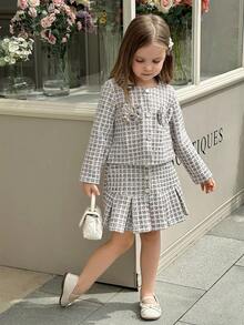 Elladie kids 1件套青少年女孩秋季新款2025彼得潘领网眼刺绣荷叶边袖拼色拉链后背宽松下摆流苏装饰简约优雅连衣裙 - 粉色 - 查看 5