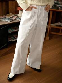 RivetRise Quần Jeans Nam Ống Rộng Màu Trắng Thoải Mái Thường Ngày - trắng - Xem 6