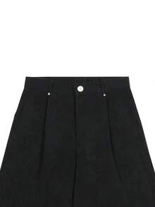 Calvornis Pantalon de costume noir pour hommes, en velours côtelé, avec design de taille à rivets. Pantalon droit de style décontracté chic. Pantalon habillé à taille haute pour hommes. Pantalon de costume plissé noir pour hommes. Pantalon noir plissé pour hommes. Pantalon de costume pour hommes. Pantalon plissé pour hommes. Pantalon de costume pour Halloween, hiver, noir vintage, festival, mariage, soirée pour hommes. - Noir - Voir 5