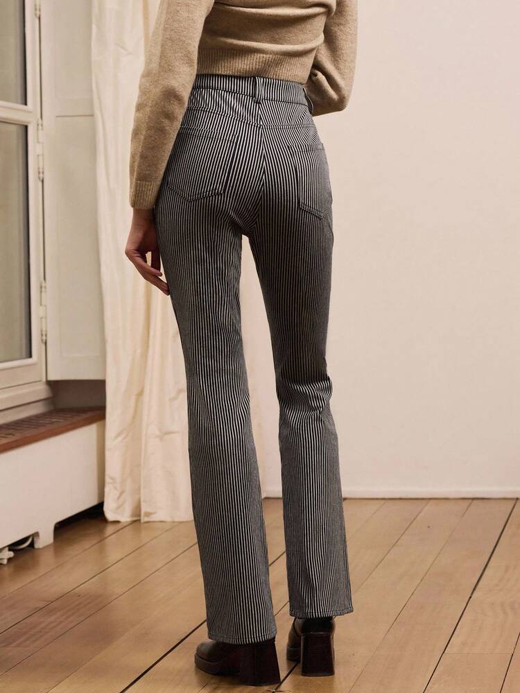 Women's Slim Fit Flare Leg Business Casual Jeans Office Party Chic Jeans Stripe Jeans French Style Parisian Style
