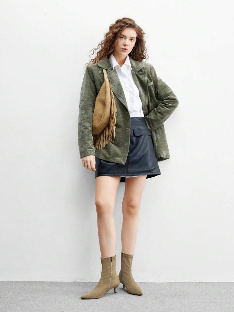 CUCCOO BIZCHIC Stivaletti alla caviglia con tacco basso e punta affusolata, stile britannico alla moda, stivali Chelsea neri versatili