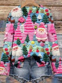 EMERY ROSE Women's Knitted Pullover Sweater, Suitable For Christmas, Santa Claus Print Autumn Winter Clothes For Women,Christmas
