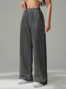 SHEIN Tall 女士秋季鹅卵石纹直筒运动裤 - 深灰色 - 查看 6