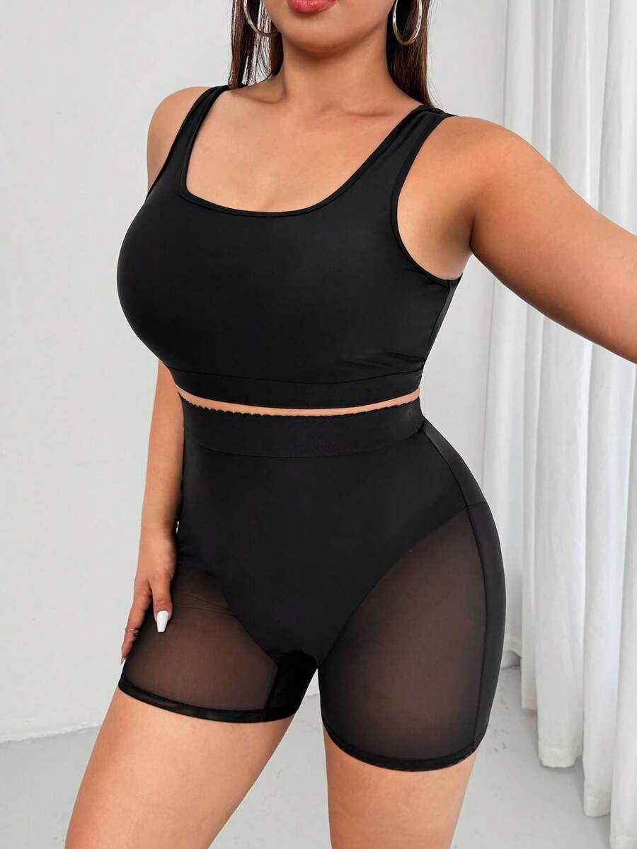 Enliva Melanieangelese Damen Große Größen Set aus hochelastischem Trägertop und formender Shorts, für apfelförmige Körperform