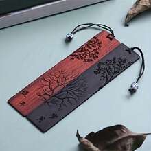 1个手工雕刻红木书签，适合学生和爱书人士 - 复古设计，充满怀旧气息 - 完美的学校文具配件