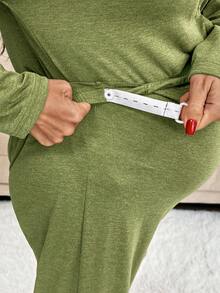 Slowluna 2pcs Maternity Solid Color Long Sleeve Top And Pants Pajama Set Pajamas Sleep Wear Women Sets 2 Pieces Lounge Woman Clothes Two Suits Fall - Green - View 4