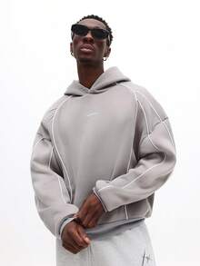 SUMWON 套头连帽衫，配有撞色滚边细节和中央口袋，适合休闲街头服饰 - 灰色 - 查看 5