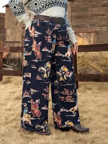 EMERY ROSE Quần jean nữ in họa tiết phương Tây cổ điển cỡ lớn - màu đen - Xem 6