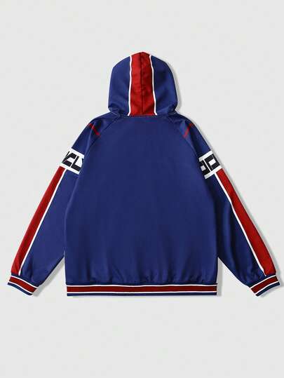 Street Life Sudadera con capucha con cremallera con estampado de eslogan y baloncesto para hombre, adecuada para uso casual y baloncesto