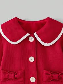 Maija Kids Tween Girl Contrast Color Peter Pan Collar Jacket & Skirt Casual Outfit - Red - View 4