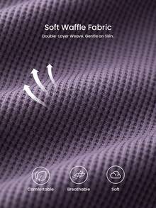 LUVLETTE Conjunto de pijama de talla grande de algodón suave y cómodo con textura de waffle a cuadros clásica, con top de manga larga y pantalones, ropa de otoño - Morado - Ver 4