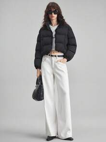 Ontre معطف طويل الأكمام بياقة عالية ذو لون أحادي، تصميم بسيط وعصري للنساء، ملابس كاجوال للمكتب والأعمال، طراز أنيق وهادئ، مناسب للارتداء اليومي والتنقل الحضري، مصنوع من خامات عالية الجودة مناسب للخريف والشتاء