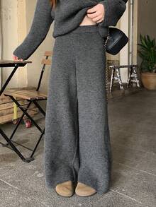 DAZY Women's Bowknot Knitted Top And Elongated Pants 2 Pieces Set, Autumn/Winter Lounge Sets For Women - Grey - View 4