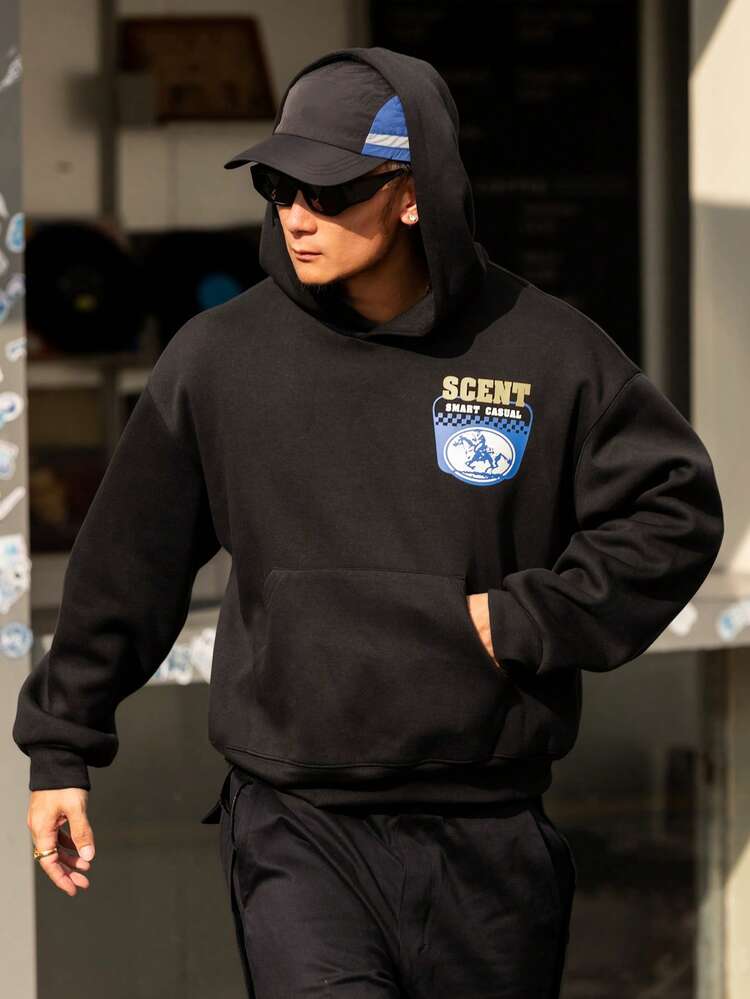 Men's Letter Print Short Hoodie, Streetwear Style, Thermal Lined, Autumn/Winter