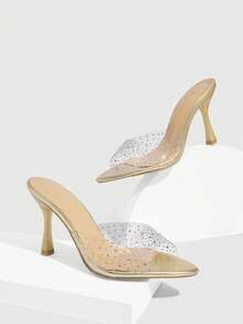 CUCCOO SZL CUCCOO Women's Fashion Rhinestone Bow TPU High Heel Sandals - Gold - View 6