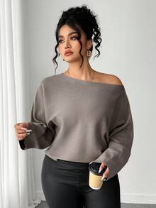 Dazy Plus Maglione casual oversize da donna con scollo a barca, tinta unita, adatto per autunno/inverno