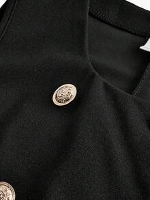 青少女休閒優雅簡約通勤上衣和長褲2件套裝 - 黑色 - 查看 9