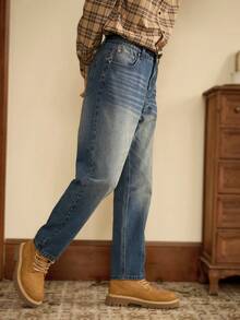 RivetRise Quần Jeans Nam Ống Thẳng Phong Cách Cổ Điển, Dáng Rộng, Thường Ngày, Có Túi - Rửa trung bình - Xem 3