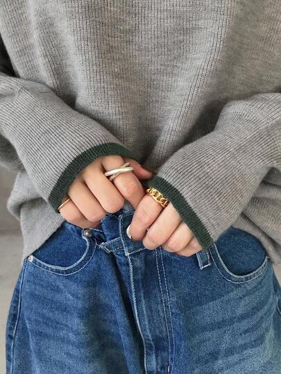 FRIFUL 女士撞色圆领落肩长袖宽松休闲套头衫，秋季