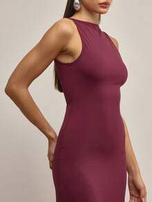 MUSERA Elegantes, enges, ärmellos geschnittenes Maxikleid mit Bootsausschnitt und A-Linie, für Abendveranstaltungen, Arbeit, sexy und süß, Gallerie Langkleid - Bordeaux - Übersicht 5