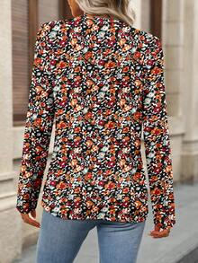 EMERY ROSE Maglietta casual a maniche lunghe con scollo a equipaggio e stampa floreale su tutta la superficie per donna