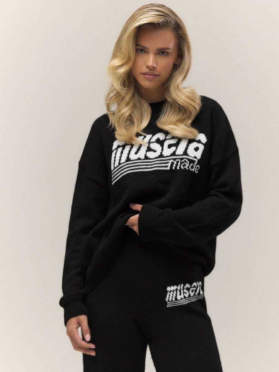 MUSERA 针织宽松宽松圆领套头衫，复古乡村风，可爱田园风，返校季必备，奶油糖色，适合工作和春季穿着。 - 黑色 - 查看 1