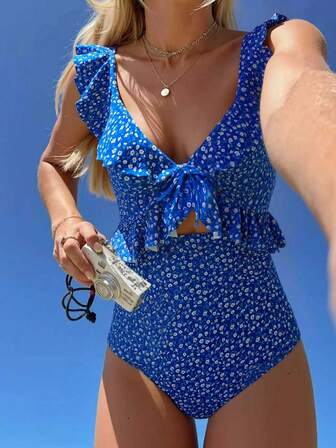 Costume intero fiorellini volant cut out