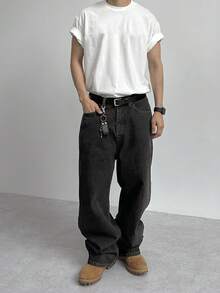 DAZY Quần Jeans Nam Màu Đen Trơn Phong Cách Cổ Điển, Mùa Thu - màu đen - Xem 4