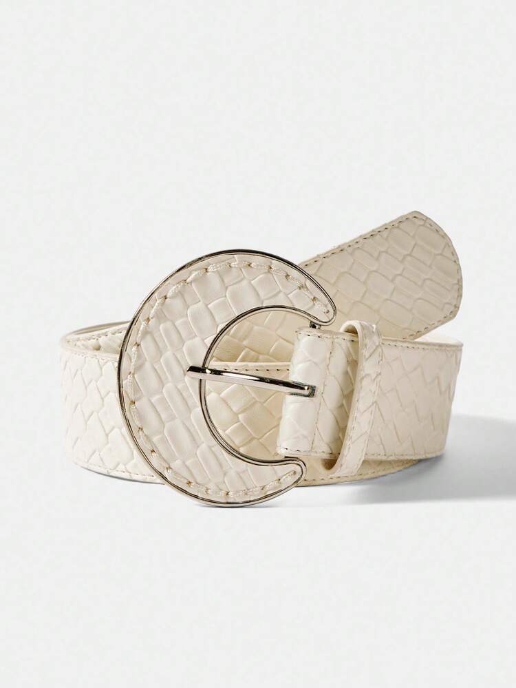 WOMEN TEXTURED PU LEATHER BUCKLE BELT