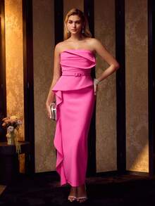 MOTF Soiréza RUFFLE TRIM TUBE PROM DRESS, PARTY - Hot Pink - View 5